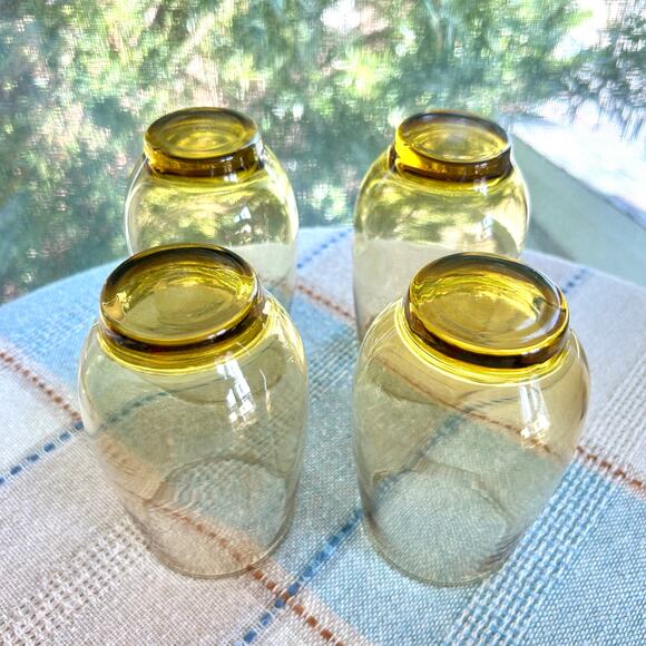 Vintage Mid-Century Amber Glass Tumblers – Set of 4 Lowball Style Glasses - Picture 6 of 10